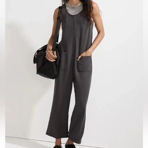 Madewell MWL Women Superbrushed Jumpsuit XS Gray Wide Leg Relaxed Cropped Boho